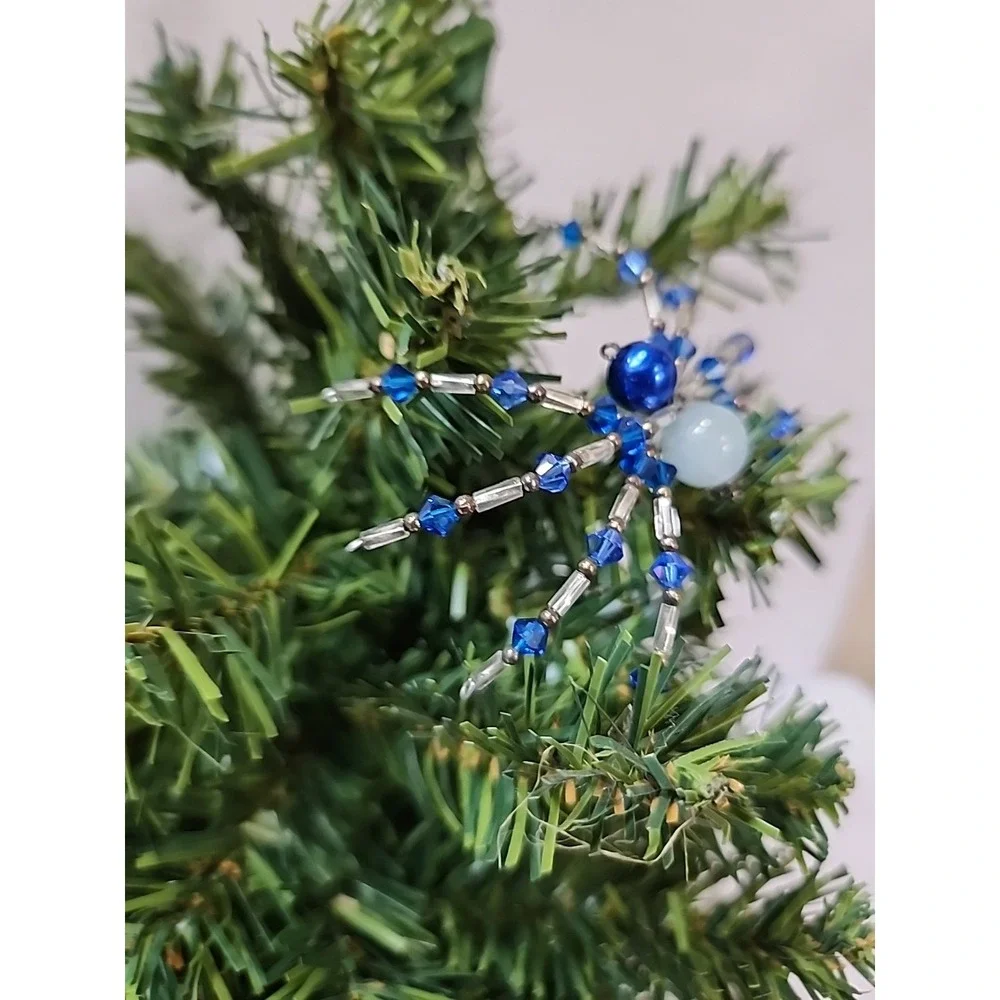 Christmas Spider Ornament  Hand Crafted One Of A Kind Blue And Silver